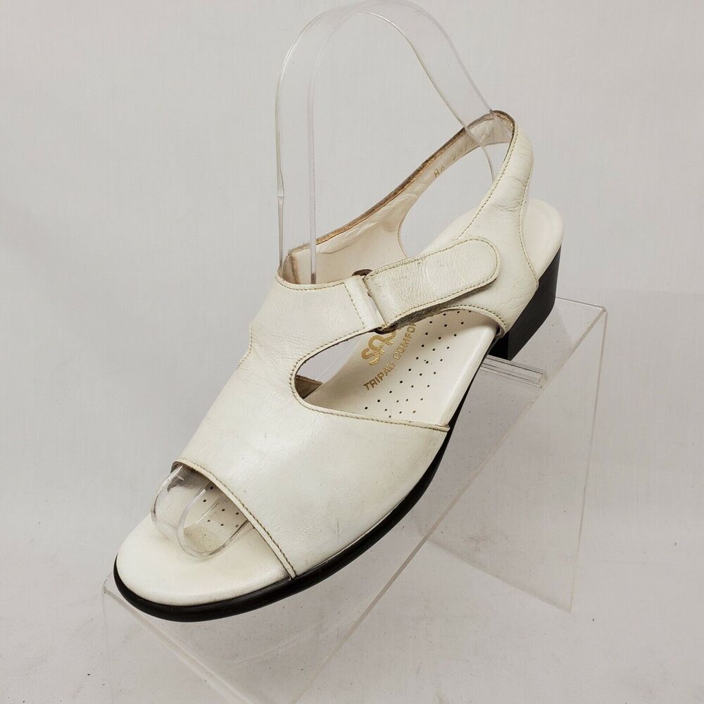 SAS Tripad Comfort White Leather Heeled Sandals Womens Size 7.5 N (Narrow Width)